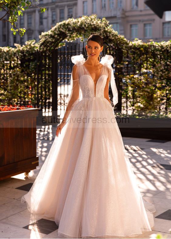 Beaded Ivory Lace Tulle Corset Back Chic Wedding Dress
